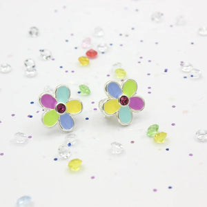 Rainbow Flower Clip-On Earrings