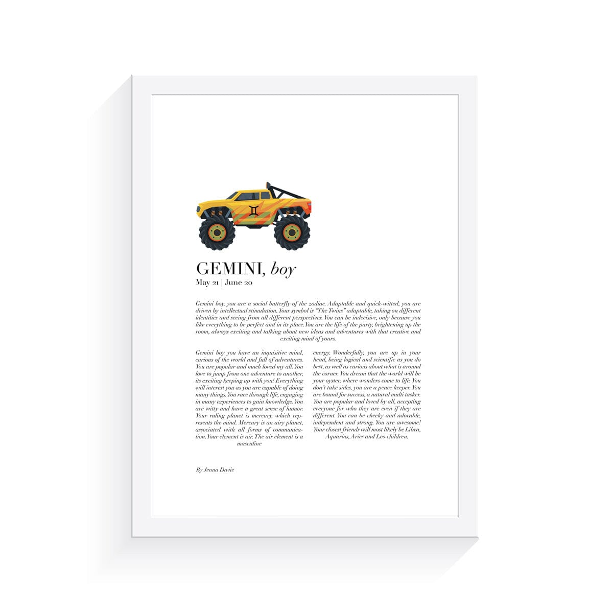 Monster Truck Zodiac A4 Print (Gemini)
