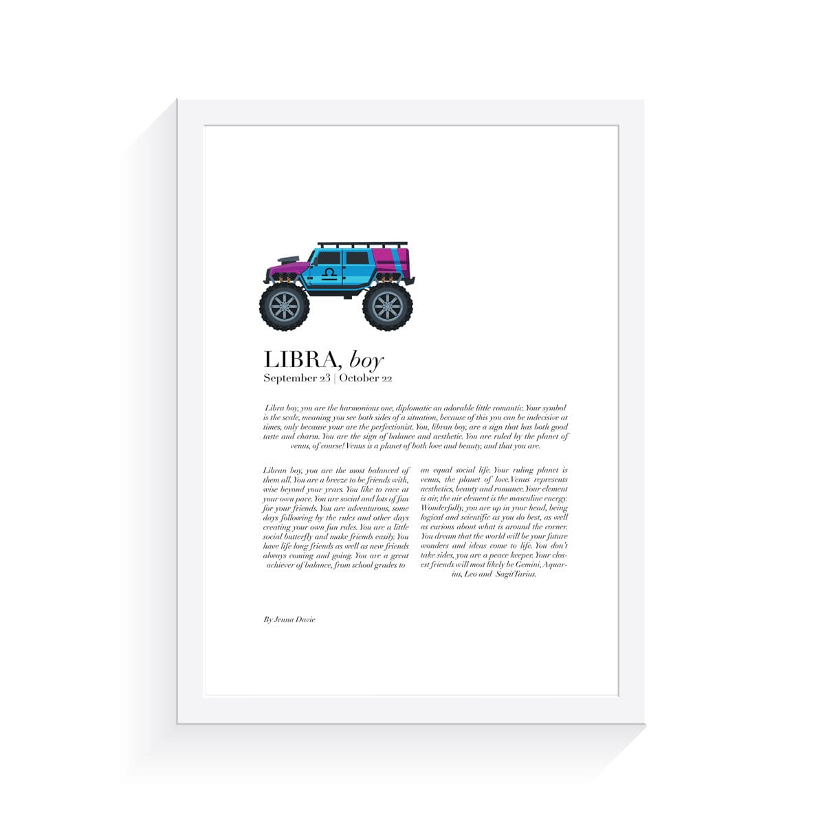 Monster Truck Zodiac A4 Print (Libra)