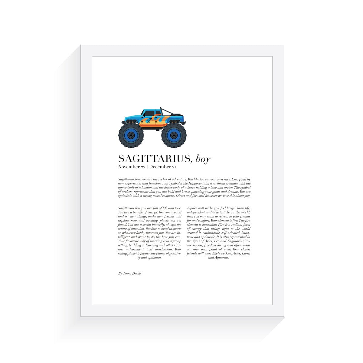 Monster Truck Zodiac A4 Print (Sagittarius)