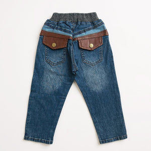 Leather Pocket Denim Jeans
