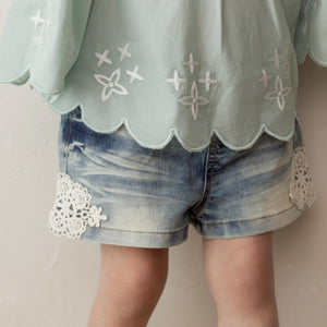 Lace Patch Denim Shorts