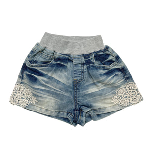Lace Patch Denim Shorts