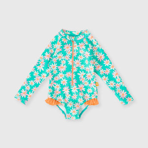 Daisy Patch Long Sleeve Frill Swimsuit