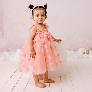 Floral Tulle Party Dress (Peach)