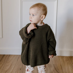 Chunky Cotton Knit Jumper (Olive)