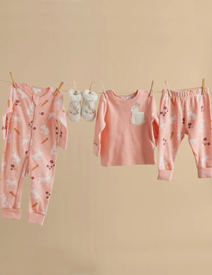 Hungry Bunny Textured Footless Onesie