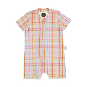 Rainbow Plaid Short Sleeve Swimsuit