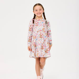 Ditsy Bunny Long Sleeve Waisted Dress