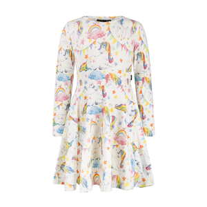 Unicorn Flags Long Sleeve Waisted Dress