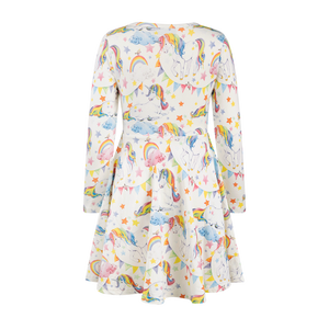Unicorn Flags Long Sleeve Waisted Dress