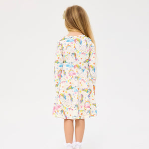 Unicorn Flags Long Sleeve Waisted Dress
