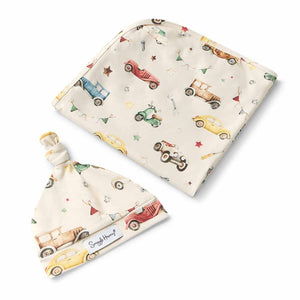 Vintage Cars Jersey Wrap & Beanie Set