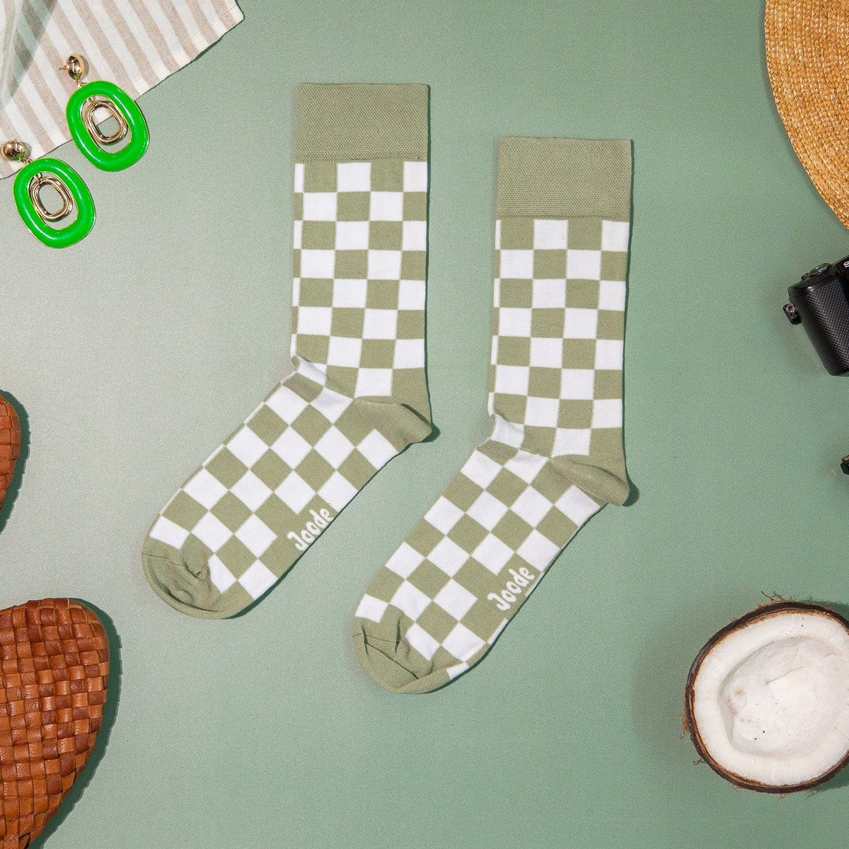 Green Check Adult Socks