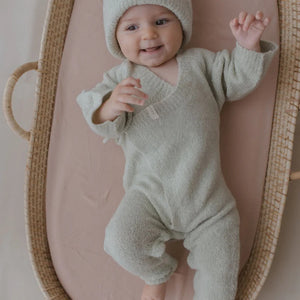 Boucle Baby Kimono Overall Suit (Sage)