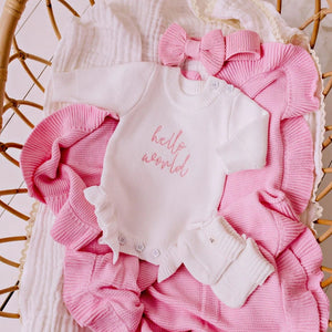 Hello World Chunky Knit Romper - Blush Font