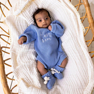 Pom Pom Booties - Sky