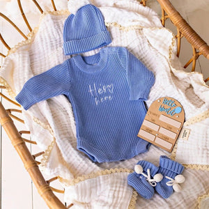 He`s Here Chunky Knit Romper - Sky
