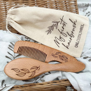 Wooden Baby Hairbrush And Comb Set - Nutural Foliage