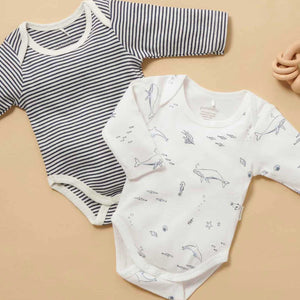 Vanilla Nautical Easy Neck Long Sleeve Bodysuit 2 Pack