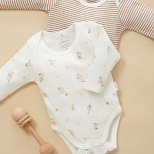 Vanilla Wattle Bee Easy Neck Long Sleeve Bodysuit 2 Pack