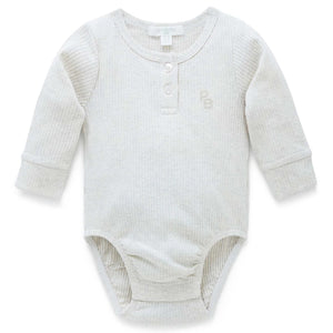 Wheat Rib Long Sleeve Henley Bodysuit