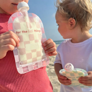 Reusable Food Pouch 150ml - Checkmate Blush (5 Pack)