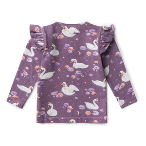 Midnight Swan Long Sleeve Top With Frill
