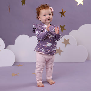 Midnight Swan Long Sleeve Top With Frill