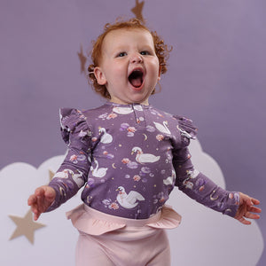 Midnight Swan Long Sleeve Top With Frill