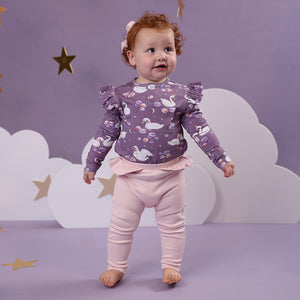 Midnight Swan Long Sleeve Top With Frill