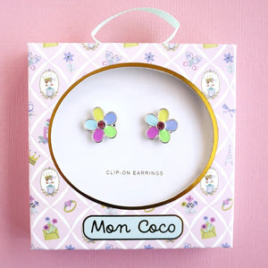 Rainbow Flower Clip-On Earrings
