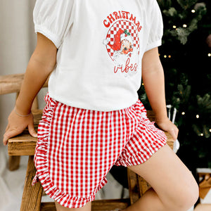 Red Plaid Ruffle Check Shorts