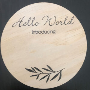 Wood Birth Announcement Disc - Elegant Leaf