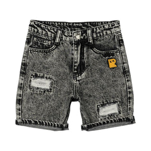 CHARCOAL RIPPED DENIM SHORTS