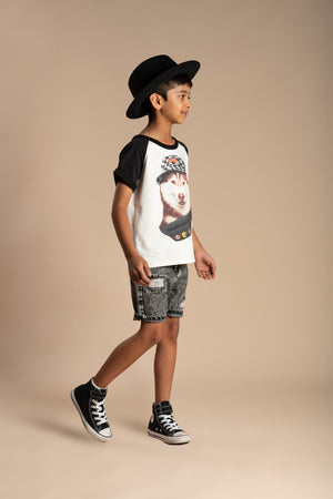 CHARCOAL RIPPED DENIM SHORTS