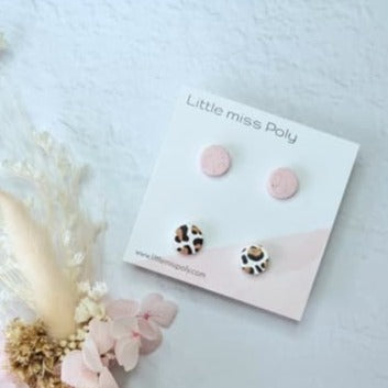 Mini Clay Studs (Leopard/Speckled Pink)