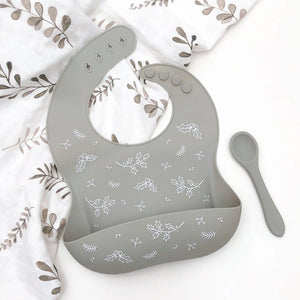 Christmas Silicone Bib & Spoon Set (Silver Sage)
