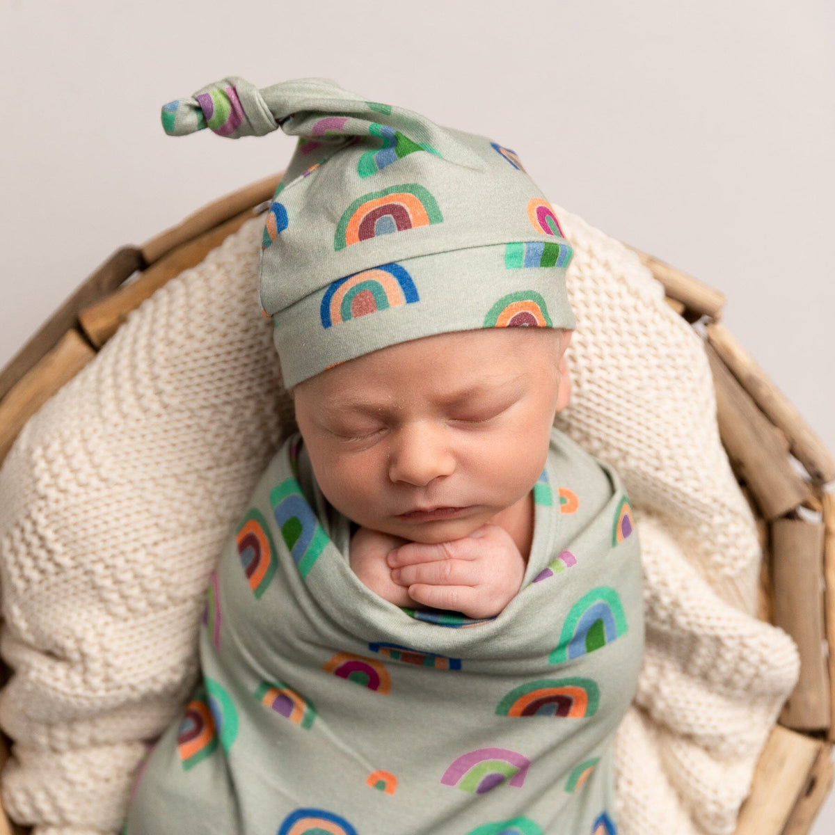 Rainbow Knot Beanie (Sage)