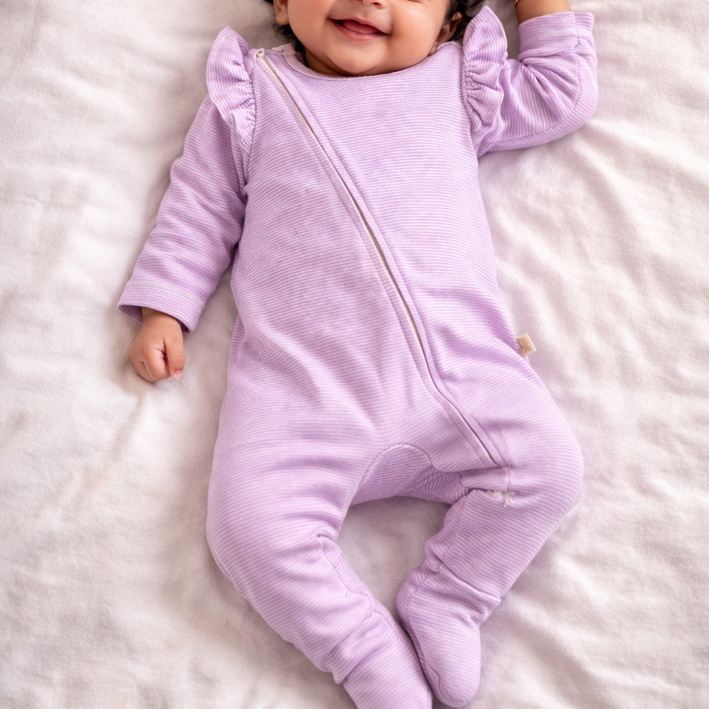 Frill Zipsuit LS - Lavender Stripe