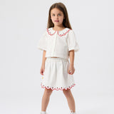 Scallop Collar Strawberry Cropped Blouse