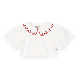 Scallop Collar Strawberry Cropped Blouse