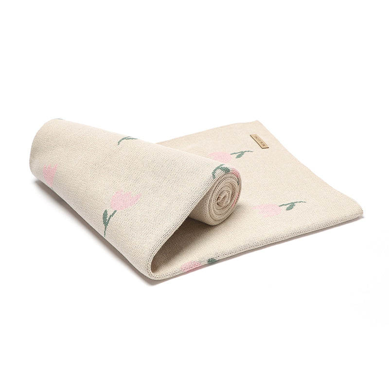 Tulips Knit Blanket (Camel)