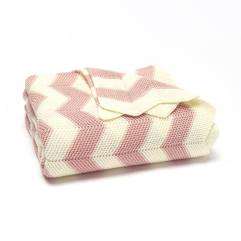 Chevron Stripe Knit Blanket (Pink)