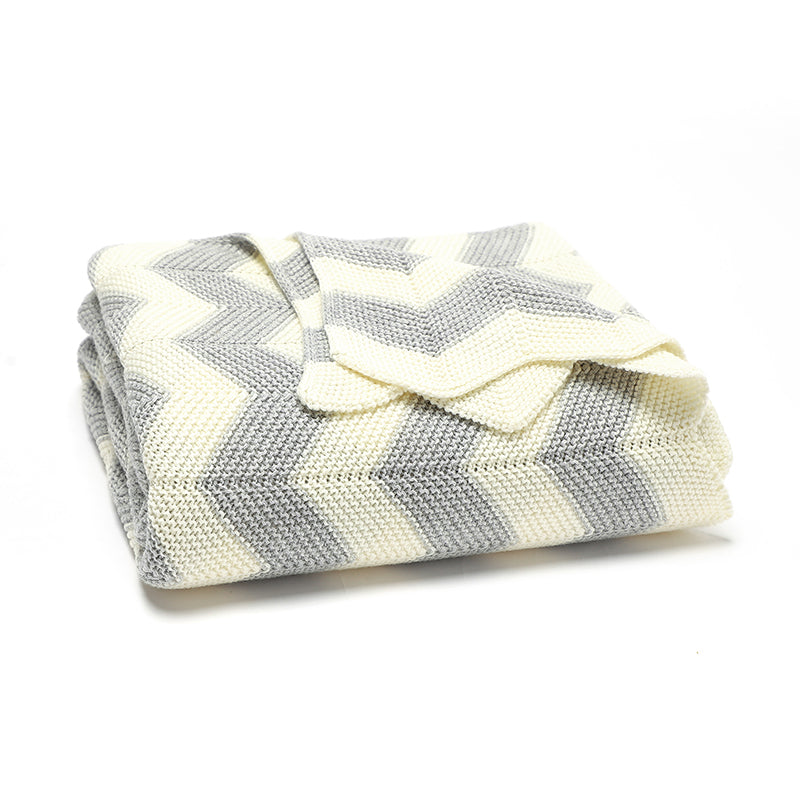 Chevron Stripe Knit Blanket (Blue)
