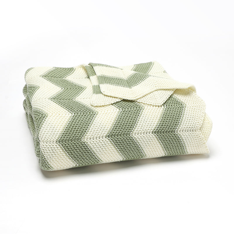 Chevron Stripe Knit Blanket (Sage)