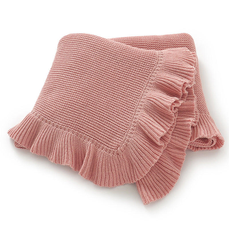 Frill Edge Knit Blanket (Dusky Pink)