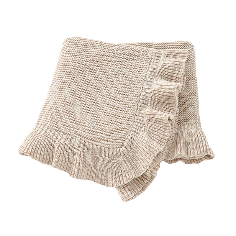 Frill Edge Knit Blanket (Camel)