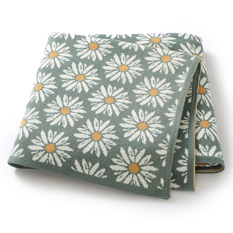 Daisies Knit Blanket (Green)