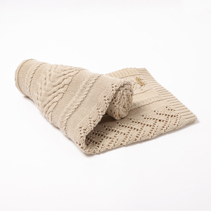 Leaf Weave Knit Blanket (Camel)